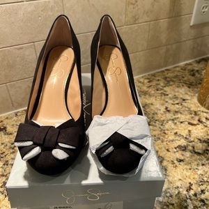 New in Box Jessica Simpson black suede peep toe wedges